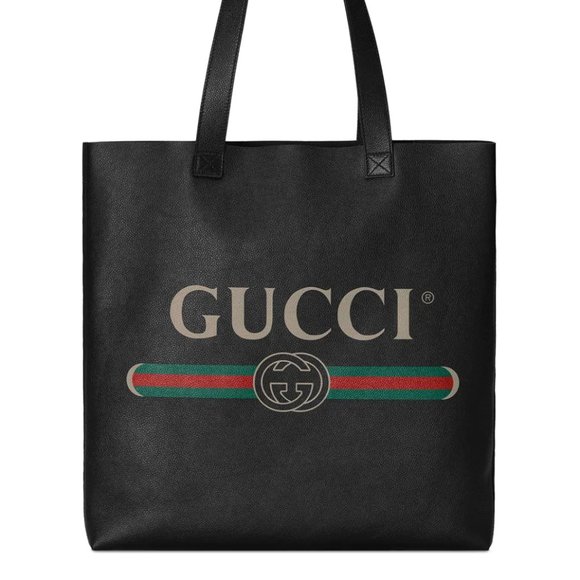 Gucci Logo Print Leather Tote Bag in Black NEW WITH DUST BAG - Picture 1 of 9